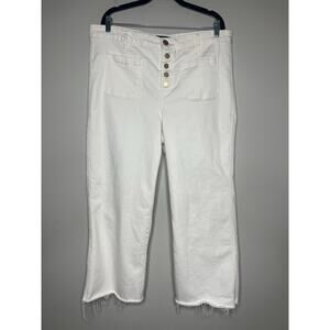 LIVERPOOL High-Rise Wide-Leg White Jeans 16W Gold Button Pocket Front Modal Raw